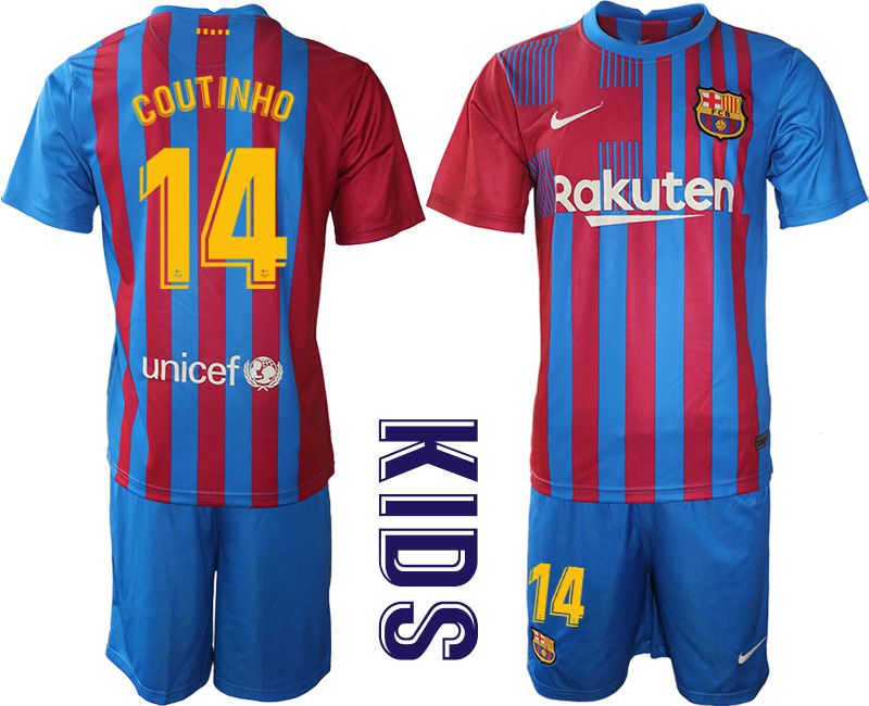 Youth 2021-2022 Club Barcelona home blue #14 Nike Soccer Jersey